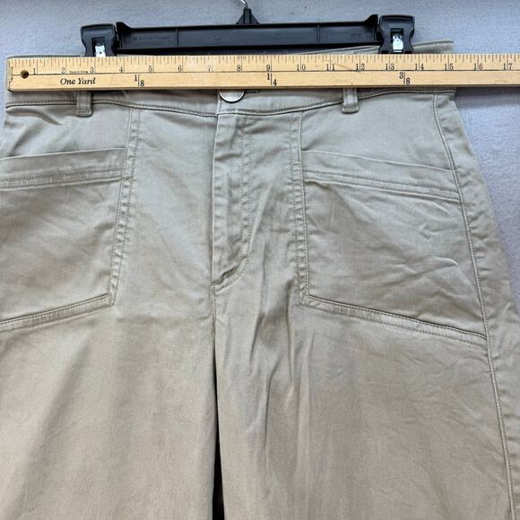 Joie Khaki Pant Womens 8 Tan Wide Leg Patch Pockets Business Casual Flat Front - Picture 9 of 13